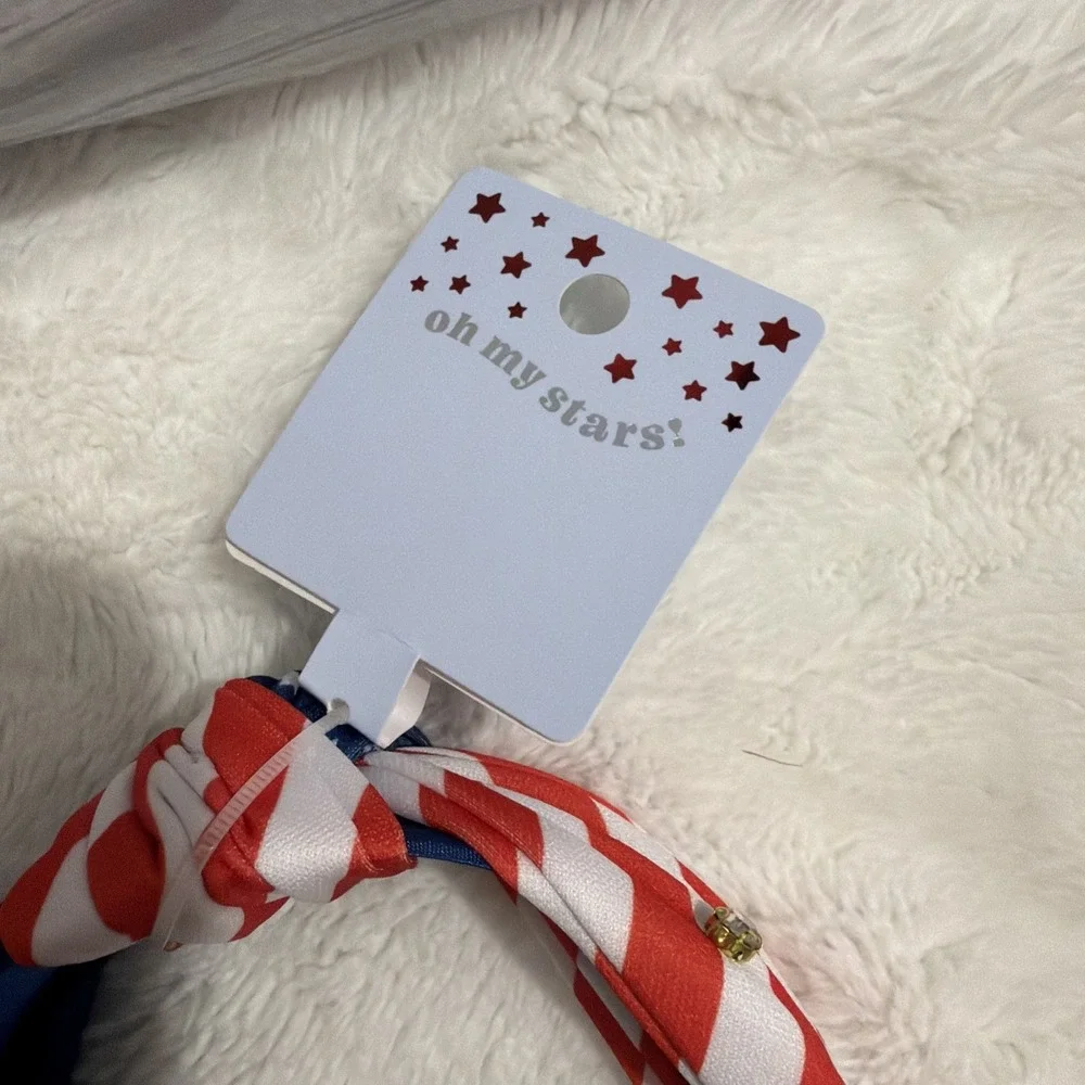 Patriotic American Flag Knot Headband Rhinestone Stars &‎ Stripes Red White Blue